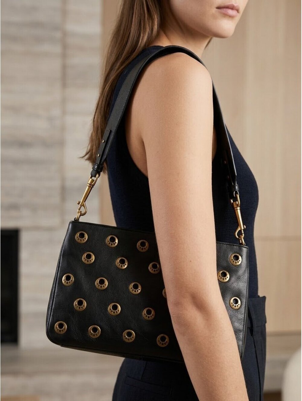 Vintage Coblentz Black Leather Shoulder Bag w/ Charles & Keith Strap
